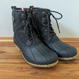 Tommy Hilfiger Boot Womens 7M Faux Fur Lining Rivas Winter Duck Boots Black‎ Red